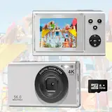 Digitalkamera, AutoFocus 4K Fotoapparat Fotokamera mit 32GB Speicherkarte,16X Digitalzoom,56MP with 2,7" großem Bildschirm, Kompaktkamera Fotokamera für Kinder Einsteiger