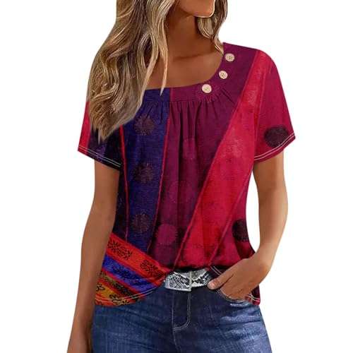 Meine Bestellung Anzeigen Sport Shirts Für Damen Shirt Mit Gummizug Am Saum Damen Batik Shirt Damen Sommer Bluse Kurzarm Blumen Bedruckt Sportshirt Schwarzes Tshirt Damen (Hot Pink, S)