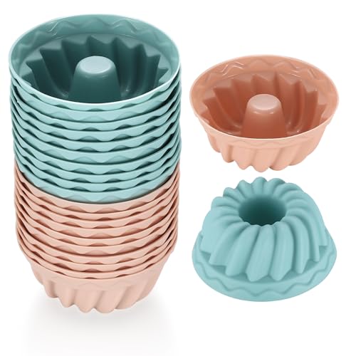 SZSIQI 20 Stk Mini Gugelhupfform Silikon, Gugelhupf Backformen, Klein Backform Gugelhupf Form, runde Kuchenform, Muffinförmchen, Guglhupfformen Wiederverwendbare, Ø 6,5cm, Höhe 2,8 cm, 4 Farben