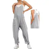 Generisch Lahloya Maternity Jumpsuit,Oversized Maternity Romper,Loose Spaghetti Strap Overalls Jumpers with Pockets (Grey,L)