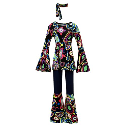 PTLLEND 2024 Karneval Patchwork-Anzug mit Oberteil und Hose und Hijab-Diskokleid für Damen (Black, S)