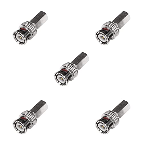 BRIEFCEC BNC Stecker RG59/RG6 Adapter, CCTV Koaxialkabel BNC Adapter mit Messingstift SDI Adapter für CCTV, Video, SDI Koax Stecker (Adapter-1, 5Stü, Silber)