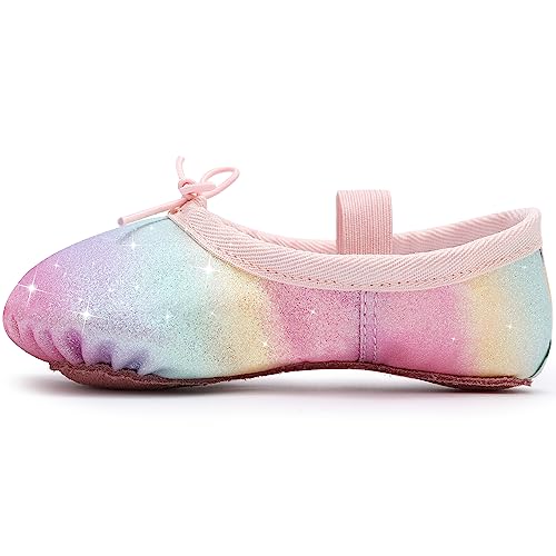 Mädchen Ballettschuhe Ballettschläppchen Glitter Ballett Tanzschuhe Leder Tanz Hausschuhe Volle Sohle Ballett Tanz Flats für Kinder Kleinkind für Tanz Performance Gymnastik Regenbogen 31