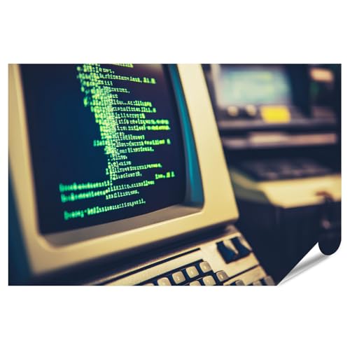 islandburner XXL Bild Poster Vintage Computer mit Programmiercode für Arbeitszimmer Computerfreaks Technikladen Premium Bilder Fotodruck