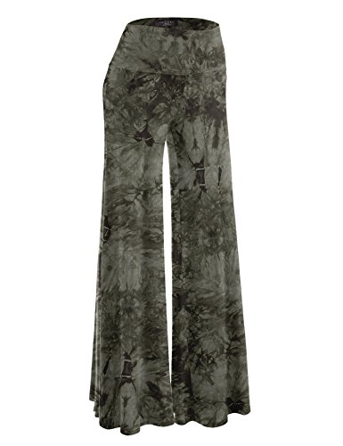 Made By Johnny MBJ Palazzo-Loungehose für Damen, lässig, bequem, einfarbig, Batik, weites Bein, Größe XS - 5XL, Wb1060_olive, XX-Large