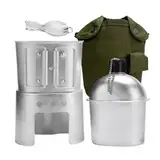 BeGrit Aluminium Feldflaschenbecher Tragbar 850ML Militär Überleben Trinkflasche Camping Wasserflasche mit tragbarem Ofen Draussen Feldflasche Löffel für Sportwanderungen Camping Reisen Picknick