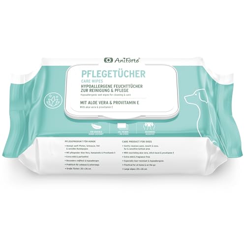 AniForte Pflegetücher für Hunde 100 Stück - XXL desodorierende Reinigungstücher mit Frischeverschluss, hypoallergen, mild, reißfest, natürliche Reinigung, Dog Wipes