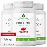 Krillöl Kapseln - 1000mg Neptune Krill Öl im 135 Tages-Vorrat - Omega 3-6-9 EPA DHA Antioxidantien Vitamin E Cholin Phospholipide - 3x 90 Softgels