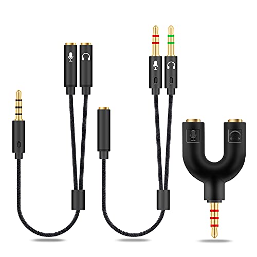 2-in-1 3.5mm Kopfhörer Splitter Adapter (Mikrofon Audio) Weiblich zu Männlich zu Weiblich Stereo Jack Y Kabel Kompatibel für PS4, PS5, Nintendo Switch, Telefon, Laptop(3 im 1-Pack)