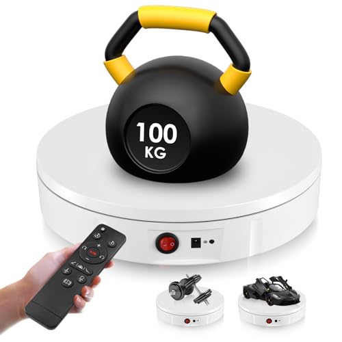 Elektrischer Drehteller, MINENICE 30CM 100KG Tragkraft und Wiederaufladbare Elektrischer Drehbarer, 360° Richtung und Geschwindigkeit Einstellbar Automatisch Motorisierter Drehständer (Weiß)