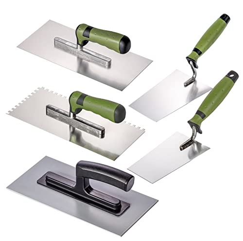 Colorus Stuckateurkellen Set 5 TLG. | Zahnkelle Glättekelle aus rostfreiem Edelstahl | Berner Putzkelle Stuckateurkelle | Glättekelle Kunststoff | Kellen Set Stuckateur-Set