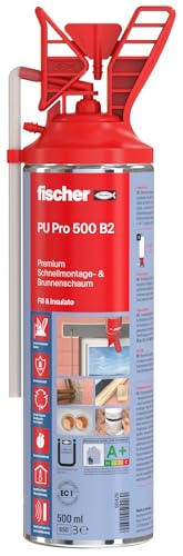 fischer Premium Schnellmontage- und Brunnenschaum PU Pro 500 B2, Bauschaum zum Verkleben, Abdichten und Füllen, PU-Schaum inkl. Fix-Adapter für sofortigen Einsatz und Wiederverwendung, 500 ml, beige