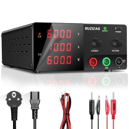 RUZIZAO Labornetzteil 60V 10A Labornetzgerät Hochleistungs DC Regelbar Netzgerät 600W Schaltnetzteil mit Ausgangsschalter Encoderregelung und Ausgangsstabilität Labor DC-Stromversorgungen