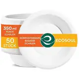 ECO SOUL Pearl White 100% Kompostierbare 350ml Bagasse Papierschüsseln (50 Stück), Biologisch abbaubares, Robustes und Umweltfreundliches Einweggeschirr, Suppenschalen Einweg