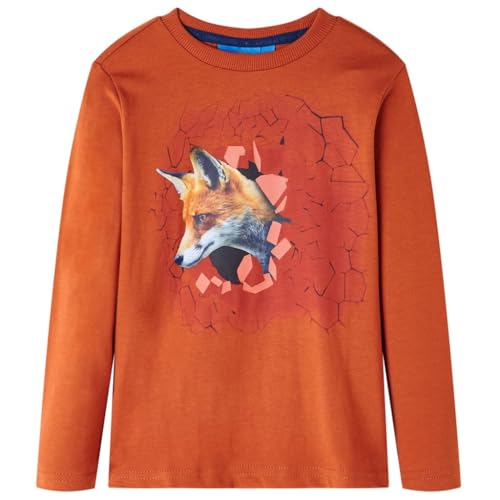 Kinder-Langarmshirt mit Fuchs-Aufdruck Pullover Sweatshirt T-Shirt Rostbraun 128