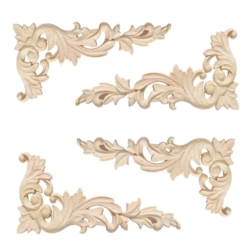 Gativs Holzornamente für Möbel 4 Stück Holz Geschnitzt Corner Holz Ornament Holzschnitzerei Onlay Applikation Möbel Holz Ornamente Appliques Ecke Onlay Holz Ecke Onlay,20 * 10cm