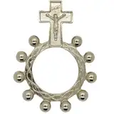 Junker Kirchenbedarf Fingerrosenkranz Metall Silber, 4,5cm - Gebetsring mit Kruzifix INRI und verziert mit geflochtenem Rosenkranz