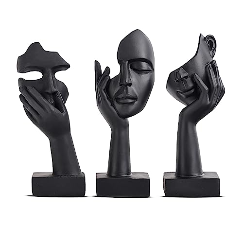 Schwarze Heimdekoration Akzentkunst Frau Gesicht Statue Sammlerstück Statue für modernes Zuhause Wohnzimmer Bücherregal Schwarz Schreibtisch Dekor 3-teiliges Set