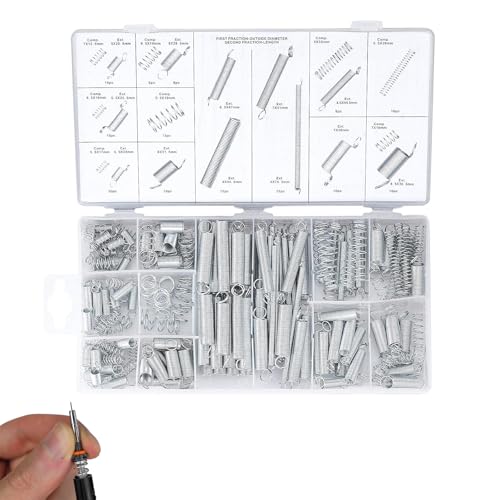 200 Stück Feder Sortiment Set Kit,Druckfeder Set,Verschiedene Zugfedern,Elastizität Druckfeder,Schwingfedern,Edelstahl Druckfedern und Stahlfeder,für Werkzeuge & Geräte,Handwerkzeuge,Automotive