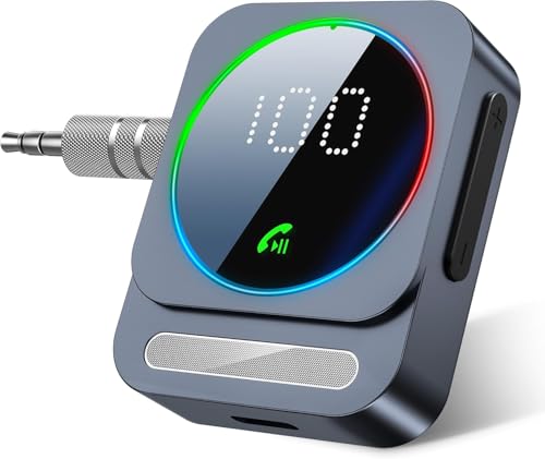 AUX Bluetooth Adapter Auto, SONRU Bluetooth 5.3 Empfänger für Stereoanlage [Freisprechanruf/Dual Verbindung/16 Stunden Spielzeit] B-luetooth Adapter AUX 3,5mm für Autoradio/Kabelgebundener Kopfhörer