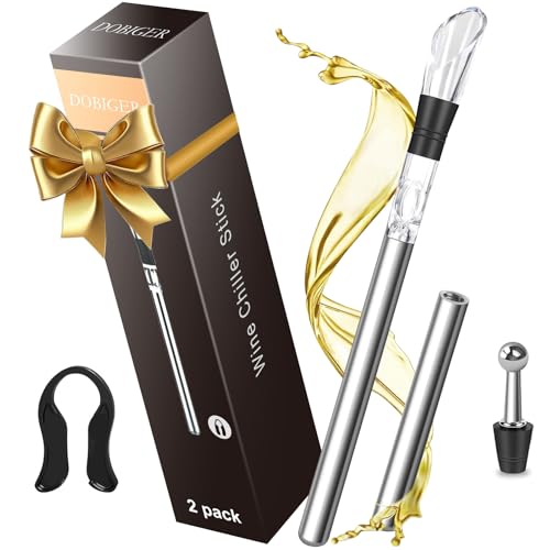 DOBIGER 2 Stück Weinkühlstab Set, Weinkühler Edelstahl, 5-in-1 Weinkühler Stab aus Edelstahl inkl. 2 Stäben + Ausgießer + Folienschneider + Flaschenverschluss, Geschenk für Weinliebhaber
