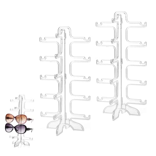 2 Stück Sonnenbrillen Halter Brillenständer Kann 5 Paare Halten Sonnenbrille Display,Wiederverwendbar Gelten für AufbewahrungSonnenbrillen, Planspiegel,Myopia-Brillen(Transparent)