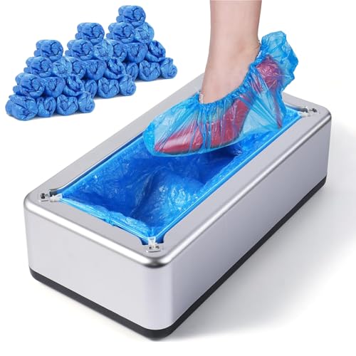 TAZZOR Automatischer Schuhüberzieher Maschine mit 300Pcs Überschuhe Einweg Hände Frei Überziehschuhe Dispenser für Home Büro Hotel Supermarkt Labor, Rutschfest & Wasserdicht
