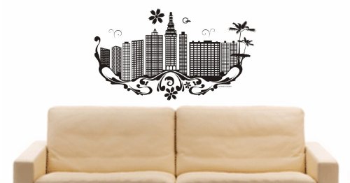 INDIGOS UG - Wandtattoo Wandsticker Wandaufkleber Aufkleber - Wandaufkleber e682 Skyline Stadt - Montevideo (Uruguay) Design 3-80x45 cm - schwarz - Dekoration Küche Bad Büro Hotel