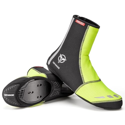 GEWAGE Fahrradschuhe Überschuhe, Unisex Warmhalte Schuhüberzieher mit Reflektierenden Streifen für MTB und Rennrad (Fluoreszierendes Grün, L)