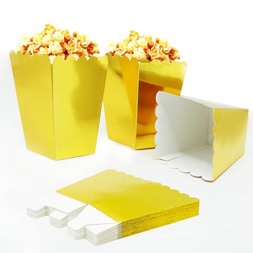 30 Stück goldene Popcorn-Boxen, kleine Retro-Popcorn-Karton, süße Behälter für Filmnacht, Kino, Filmnacht, Geburtstag, Übernachtungsparty, Leckereien