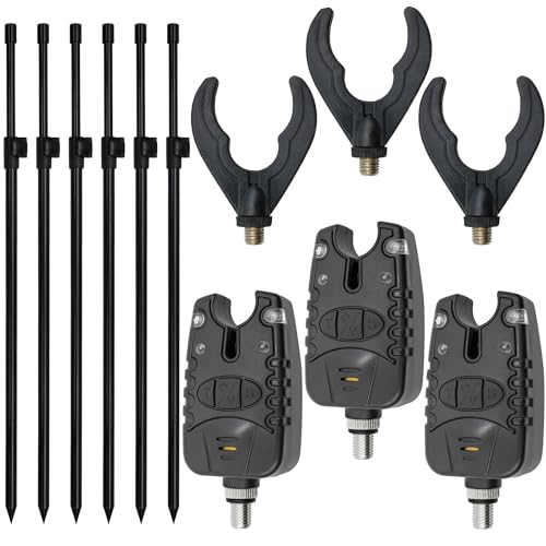 Banksticks + Bissanzeiger Set Rutenablage - Komplettes Ruten-Auflage-Set für optimales Angelerlebnis (3 Ruten | Länge: 50-80cm)