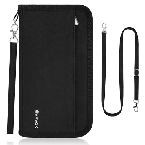 Arvok Reisepass Tasche, Reisepass Organizer Familie Mit Rfid-Blocker, Passport HüLle Mit GroßEr KapazitäT, Reisedokumente Organizer FüR Bargeld, Karten, Flugtickets, Stifte