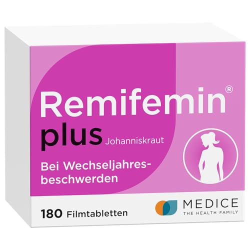 Remifemin plus Johanniskraut 180 Tabletten - Medikament für Wechseljahre - bei starken & betont seelischen Wechseljahresbeschwerden - hormonfrei - pflanzliches Arzneimittel