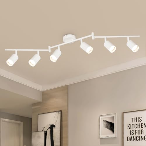 VEKIDOT LED Deckenstrahler 6 Flammig Weiß - Strahler Deckenleuchte Schwenkbar 350° - Deckenlampe Spot GU10 - Deckenspot Modern Lampen Wohnzimmer - Küchenlampe Schlafzimmerlampe Ohne Leuchtmittel