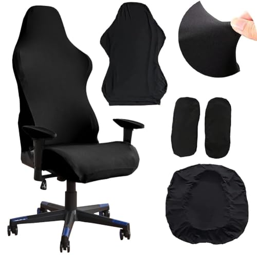 Occzin 4er Set Gaming Stuhl Bezüge - Schwarz mit Armlehnen - Dehnbar, Abnehmbar & Waschbar - Passend für Computer-, Gaming-, Drehstühle & Sessel. Upgrade für jedes Gaming-Setup!