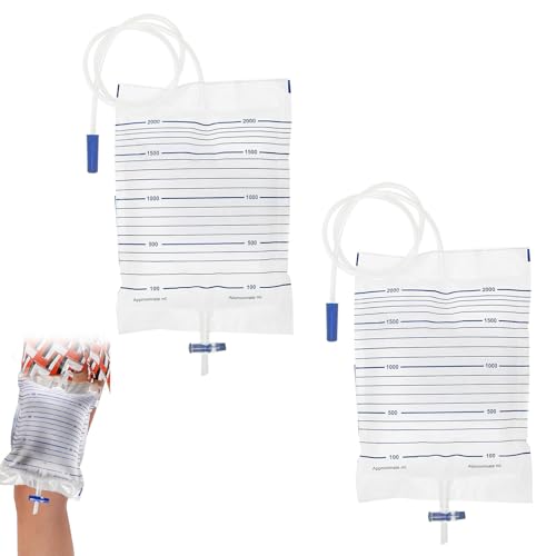 Katheterbeutel,Urine Bag 2000ML,Urinbeutel Beinbeutel,Urinal,Urine Bag,Urinbeutel für Männer und Frauen,Urinsammelbeutel,Drainagebeutel,Verlängerungsschlauch für Anti-Reflux-Drainagebeutel,2 Stücke