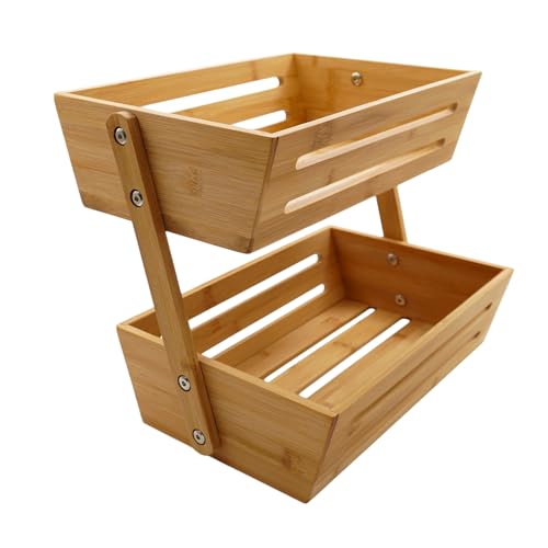 hausleben Obstkorb Brotkorb mit 2 Etagen | 34x22x28 cm | Natur | Bambus | Theke | Tisch | Universalkorb