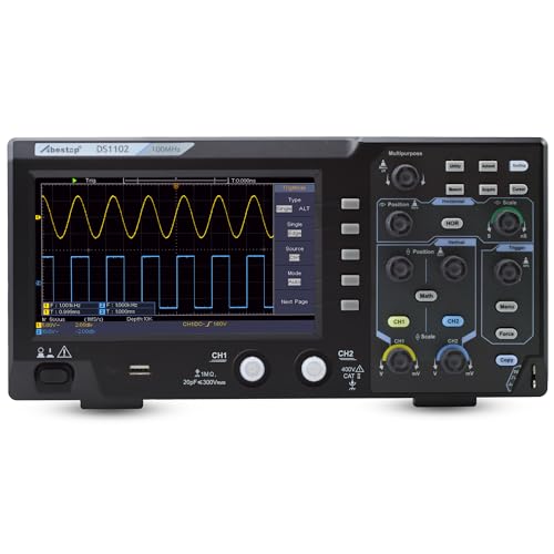 Abestop 100MHz Oszilloskop Desktop SpeicherOszillograph Zweikanalig mit 7" TFT-LCD-Display Tragbares leichtes digitales Oszilloskop (DS1102)