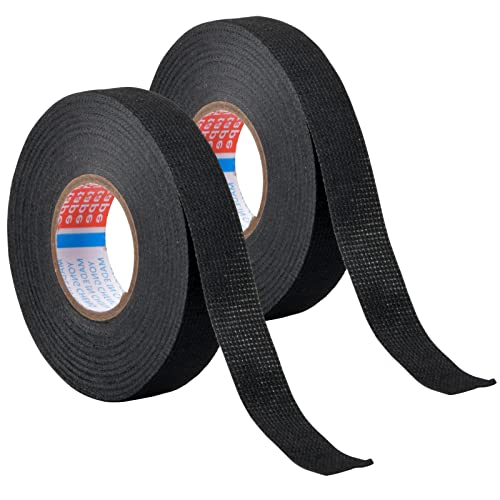 2 Rollen Isolierband 19mm x 15m Hitzebeständige Isolierung Kabelbäume Gewebeband Automotive Kabelbaum Klebeband Elektrisches Klebeband, Anti-Rutsch-Klebeband für Haushalt, Kfz Motorrad (Schwarz)