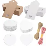 200 Stück Geschenkanhänger Weihnachten, Geschenkanhänger Kraftpapier Etiketten mit 20m Schnur, Kärtchen zum Beschriften Braun & Weiß Geschenk Hochzeit Anhänger, für Verpacken, Partys, Wahletiketten