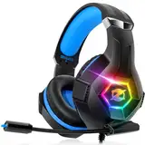 Ozeino Gaming Headset for PS4 PS5 PC, PS4 Headset with Microphone 3D Surround Sound Headphones Noise Cancelling RGB Lights