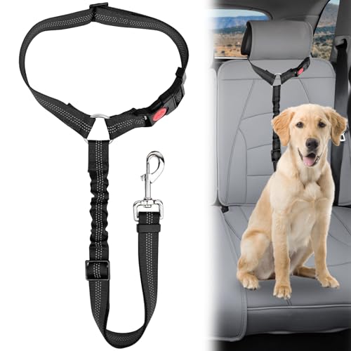 Autogurt Hunde,Sicherheitsgurt Hunde für Auto,Premium Verstellbarer Anschnallgurt Hund Auto mit Universelle Schnalle, Hunde Sicherheitsgurt für Alle Hunderassen Und Katzen, Schwarz