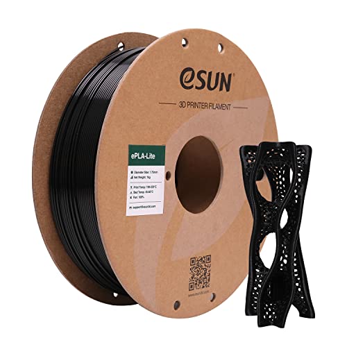 eSUN PLA Filament 1.75mm, Modifiziertes 3D Drucker Filament PLA, Maßgenauigkeit +/- 0.03mm, 1KG Spule (2.2 LBS) 3D Druck Filament für 3D Drucker (A-Schwarz, PLA Lite - 1KG)