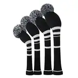 Scott Edward Knitted Golf Headgear 4PCS Handgefertigt, geeignet für Fahrer und Fairway Woods, mit einem Langen Hals Pom Pom Golf Club Headgear Set