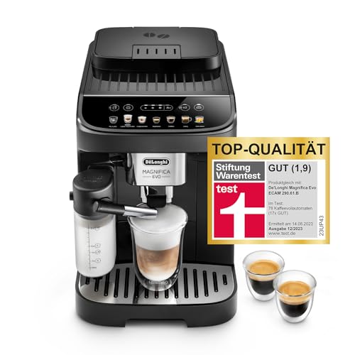 De'Longhi Magnifica Evo ECAM 292.81.B Kaffeevollautomat mit LatteCrema Milchsystem, 7 Direktwahltasten für Cappuccino, Espresso und weitere Kaffeespezialitäten, 2-Tassen-Funktion, Schwarz