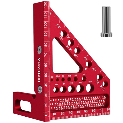 3D-Gehrungswinkel Multifunktional 22.5-90 Winkelmaß Aluminiumlegierung Hochpräzises Layout-Messwerkzeug Anreisswerkzeug Holzbearbeitungs-Messwerkzeuge für Tischler, Ingenieur Rote