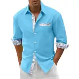 PTLLEND Herren Langarmshirt Weiß Herren Hemd Ausgefallen Hemd Dunkelblau Herren Shirt Hemd Herren Fitness Hemd Herren Hemd Kurzarm Retro Herren Hemd Cord Herren Hemd Herren(Himmelblau,L)