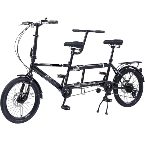 Coslike Tandemfahrrad - City Tandem Faltrad, Faltbares Tandem Adult Beach Cruiser Fahrrad Einstellbar 7 Geschwindigkeiten, CE FCC CCC, Schwarz, 82.6x13.8x43.3 inch