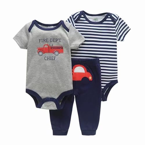 3tlg Babykleidung Set Baby Jungen Mädchen Kleidung Outfit Kurzarm Body Strampler + Hose Neugeborene Kleinkinder Weiche Babyset (Grau, 0-3M)