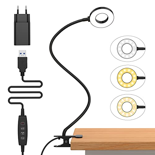 iZELL 23 LED Leselampe Bett Dimmbar -【3 Modi & 10 Helligkeitsstufen】 Augenschutz Klemmlampe mit 70cm Flexiblem Schwanenhals, Klemmleuchte, Leselicht mit 10W USB-Ladegerät